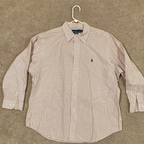 Mens Ralph Lauren, classic fit button up 17 32/33. Orange and navy blue - Picture 1 of 4